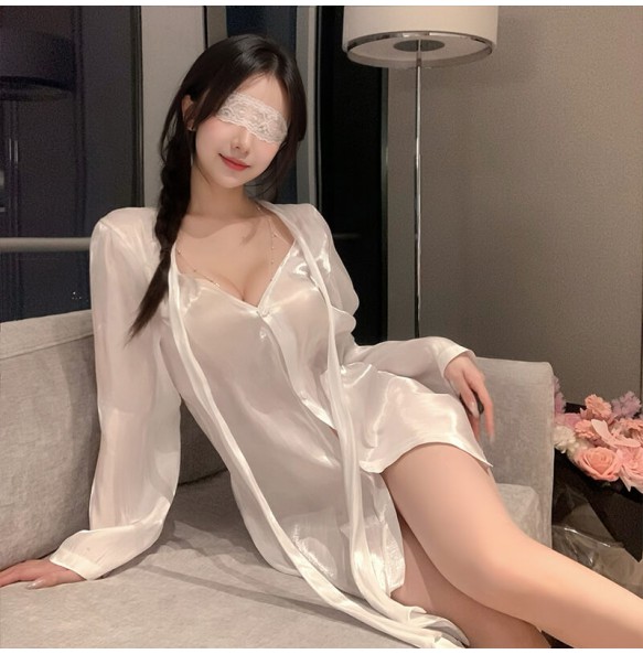 FEE ET MOI - Silky Lustre Boyfriend Tie Shirt (White)